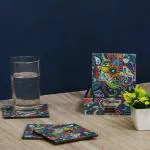 Ambbi Collections Blue Wood Tea, Coffee Coasters With Stand 10*10 cm - Pack of 6