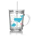 Skofri Transparent Glass Drinking And Measuring Cup With Straw And Lid 400 ml