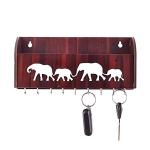 Aditya Handicrafts Elephant Design Key Holder With Mobile Holder And Charging Stand - 9 Hooks (Wooden)