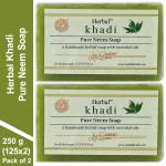 Herbal Khadi NATURAL PURE NEEM SOAP Body Cleanser Revitalizing, Anti Acne, Anti Rash, Improves Skin Texture for Men & Women (Pack of 2) (250 g)