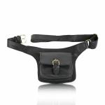 PANASHE Black Genuine Leather Shilin Utility Waist Bag with Adjustable Belt