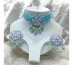 Gyaan Jewels Handmade Gold Plated Brass Earring and Necklace Set Light Blue (Women, Girls) Free Size