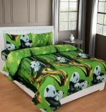 VORDVIGO 3D Polycotton Double bed bedsheet with two Pillow cover_Size-88*88 inch ( Green Panda Design)