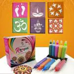 CraftVatika Rangoli Colour Powder Tube Kit with Stencil (6 Stencil, 10 Rangoli Bottles)