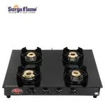 Suryaflame Black Beauty Mild Steel Glass Top 4 Brass Burner Gas Stove