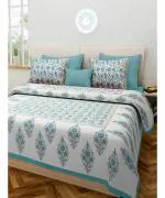 UniqChoice TurquoiseColor 100% Cotton Jaipuri Traditional Double Bedsheet With 2 Pillow Cover 215 x 235 cm(C-GreenGhamlajaal_D)