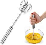Kayru Kitchen Manual Hand Blender Semi-Automatic Egg Beater & Stirring Stainless Steel Rotating Rotary Push Whisks Mixer For Kitchen Baking/Lassi/Butter Milk Frother/Cream/Madhani/Coffee/Cake Mixing/Restaurant (PACK OF 1)