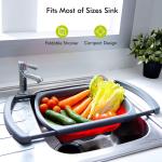 PRIME PICK Collapsible Colander with Extendable Handles & Silicone Scrub|Over The Sink Vegetable/Fruit Colander Strainer|Heat-Resistant Silicone|Stackable,Space-Saving Design|Pasta,Vegetables(Red)