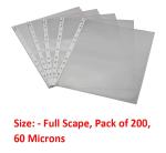 SVS Sheet Protector | Clear Leafs | Best for Full Scape/ Legal Size Size Paper | 11 Punched Holes | 60 Microns | Transparent - Pack of 200