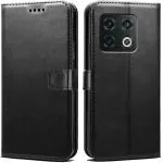 Frazil Vintage Leather Finish Flip Cover for OnePlus 10 Pro 5G, OnePlus 10 Pro | Inside Pockets & Inbuilt Stand | Wallet Style Back Case | Magnet Closure (Black)