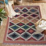 Budhraj Durry Udhyog Wool Jute Carpet Natural Rug Hand Woven & Reversible for Office, Living Room, Kitchen, Guest Room, Sofa Area 4x6ft Pattern Kilims Rugs Multicolor Indian Dhurrie Carpet Wool Jute Rags 3