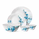 Larah by Borosil Mimosa Opalware 7 Pieces Dinner Set, Opal Glass Dinner Plates & Bowls, Crockery Set For Dining