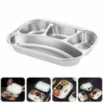 Kunya Stainless Steel Divided Lunch Plate: Rectangular Divided Dinner Tray Multi- Compartment 4 Sections Lunch Box Meal Food Food for Canteen School (No Lid Included)