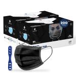 CARE VIEW CV2992, SITRA Approved, 3 Ply Colored Disposable Surgical Mask With Built in Metal Nose Pin and 1 Melt Blown Layer (Pack of 200, Black)