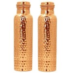 Trexports Treasure Exports Hammered Copper Bottles for Water 1 Litre Set of 2 Leak Proof |Copper Water Bottle Combo Set of 2