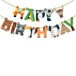 Zyozique Animals Happy Birthday Banner, Jungle Party Sign, Wild Birthday Decorations, Tribal Boy Girl Theme Supplies, Bday Kids 1st First Decor Banner