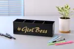 Dudki Desk Organizer With 4 Compartment Girl Boss Office Desk & Study Table Organizer (BLACK)