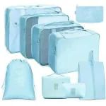 House of Quirk 9pcs Set Travel Organizer Packing Cubes Lightweight Travel Luggage Organizers with Toiletry Bag (Light Blue)