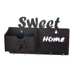 Home Sparkle Black Wood Sweet Home Pocket Shelf Key Holder With 5 Key Hooks 21X6.25X15.25 cm