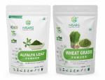 NISARG ORGANIC FARM Combo of Alfalfa Leaf and Wheat Grass Powder I Pure & Natural I Traditional Method Made I Ayurvedic I Energy & Help Immunity Booster & Support I Make smoothies, Green Juice - 500g x 2 Pack