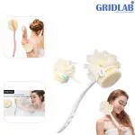 GRIDLAB 2 IN 1 Back Body Bath Brush with Bristles and Loofah Back Scrubber with Curved Long Handled for Skin Exfoliating Bath Shower Brush