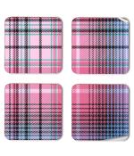 Whats Your Kick Pink Check Pattern Design Printed Set of 4 Coaster With Metal Stand