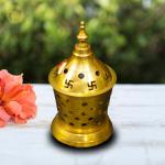 Denique Brass Akhand Jyoti Diya with Cylindrical Shaped Cover Medium 12 x 8