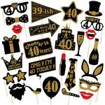 Zyozique 40Th Birthday Party Photo Booth Props (26 Count) For Her Him 40Th Birthday Gold And Black Decorations, Big 40 Birthday Party Supplies For Men