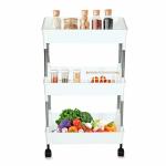 Novatic Stainless Steel 3-Tier Kitchen Trolley with Wheels Portable Modern Storage Rack for Fruits & Vegetable, Spice Multi-Purpose Trolley Storage Organizer, Storage Rack Fruits & Vegetable Onion Cutlery