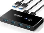 UGREEN USB 3.0 Sharing Switch, 2 Computers 4 Port USB Peripheral Switcher Adapter Box Selector for PC, Printer, Scanner, Mouse, Keyboard with One-Button Swapping and 2 USB A to A Cable