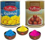 Yuvraj Bikaneri Sweets Rajbhog & Gulab jamun ( 1 kg x 2) with Holi gulal 3 colours gifts of Holi Festival Combo