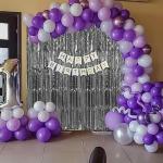 Special You 1st Birthday Decoration item for girls DIY combo with Purple, White and metallic silver balloon,White Happy Birthday Banner, 1no. Silver Foil Ballon and 6*3 ft fringe foil curtain pack of 70 Items