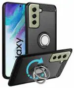 Unistuff Back Case Cover for Samsung S21 FE 5G with Magnetic Kickstand | Premium Matte Finish | Camera Bump Protection | Rubberized Ring Cover - Night Black, 78480