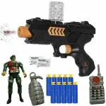 Toy Cloud 2 in 1 Blaster Gun with Jelly Shots with 10 Foam Bullets & 1Army Man, 1Mobile, 1Bomb
