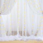 1iAM 6pcs White Decoration Net Light Combo - 4pcs Large, Stitched with Ribbon, Nylon Made, Reusable, Soft, Wrinkled Free, 8.5x5ft Each, Backdrop Net Curtains & 2pcs 11m Long Rice Light for Party