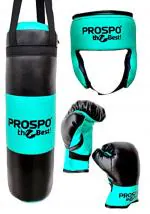 Prospo Boxing Kit Set for Punching Junior Champ Set (Punching Bag/Glove/Headgear), Best Boxing Set, First Learning Boxing Set for Kid Set 1-8 Years Old (Turquoise-Black)