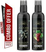 Desi Crew 100 Percent Pure Jojoba and Grapeseed Oil with Comb Applicator Cold Pressed for Skin, Body and Hair Care 100 ml Each