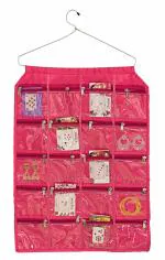 Kuber Industries Hanging Jewellery Organizer With 20 Zipper Pockets,Women Girl Storage Bag for Earrings Necklace Bracelet Ring Accessory with Hanger(Pink)