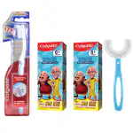 Colgate slim soft 17x toothbrush 1 Piece +Kid's Motu Patlu Anticavity Bubble Fruit Flavour Toothpaste (pack of 2) 80g+U-shape 360 oral care