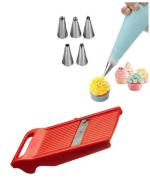 BLUE WONDER Cake Decorating 6 Pcs Nozzle with Stainless Steel Johny Slicer Multipurpose Potato/Onion Slicer and Vegetable Slicer and (Multicolour, Pack of 2)