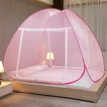Alciono Mosquito Net for Double Bed King Size Foldable Machardani Polyester 30GSM Net - Full Pink