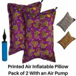 PM Square's Air Inflatable Travel Printed Pillow P2 with Pump for Train, Bus, Camping, Hostel