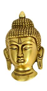 Kalarambh Bharat Haat Yellow Brass Budha Face Handicraft Art 7 x 3 x 12 cm
