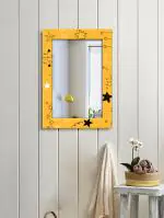 999Store Yellow Rectangular MDF Stars Printed Wall Decorative Mirror 14 inch x 20 inch (MirrorSMP389)