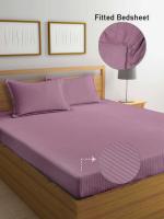 FABINALIV Onion Striped 300 TC Cotton Blend Super King Size Fitted Double Bedsheet with 2 Pillow Covers (FLEBS-2100-Onion)