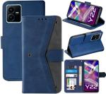 Autofocus Faux Leather Back Case Flip Cover for Vivo Y22 with ID Card Slot | Foldable Stand | 2 Card Slot | 1 Cash Slot | Magnetic Closure - Executive Blue, 23401
