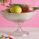 Clovefry Glass Pattern Fruit Bowl Dining Table Serving Vegetable Storage Tray|Glass Bowl for Home Decoration - Fruit Salad Dessert Bowl Crystal Clear (9 Inch).