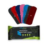 CareDone Soft and Absorbent Reusable Cloth Period Pads for Heavy Flow Leak-proof Overnight Protects, Multicolor Cloth Pads Set with Wings for Women(Pack of 7)