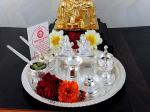 GoldGiftIdeas 8 Inch Prarthna Special Silver Plated Pooja Thali Set, Pooja Thali Decorative, Wedding Gift, Diwali Pooja Thali Set, Luxury Festive Gift,