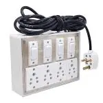 Skywell PVC Plastic Material Portable Electric Switch Board Spy Guard Extension Board | 4 Switch | 4 Plug | 5meter Cable | 1 Attached 3 Pin Power Plug